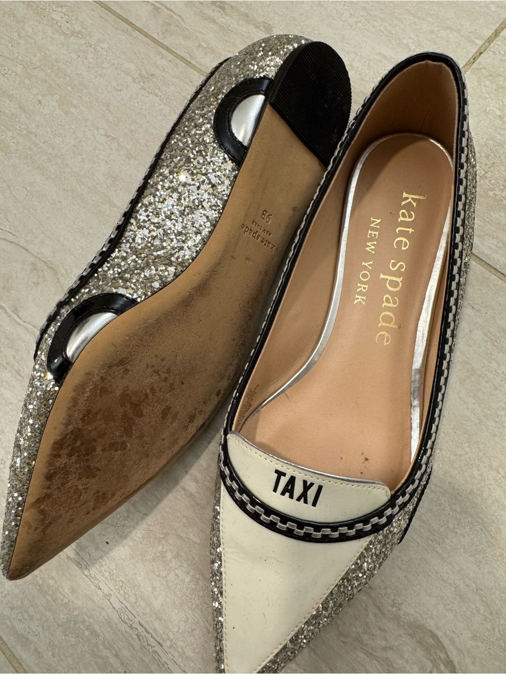 kate spade White and Silver 'Taxi' Pointed Toe Flats - Picture 2 of 2